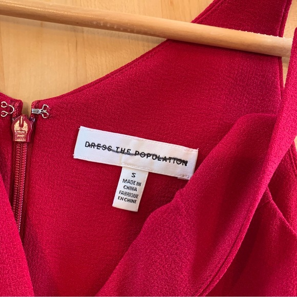 Dress the Population Cocktail Dress Lyla Midi Sheath Garnet Red Crepe Size Small - Picture 9 of 12